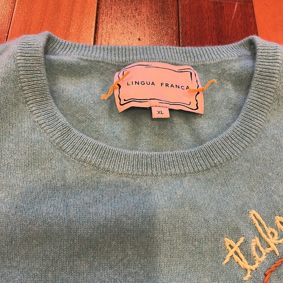 Lingua Franca mushroom Embroidered Cashmere Sweater short sleeve XL Take it easy - Picture 4 of 10